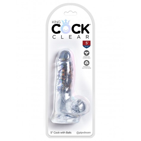 Прозрачный фаллоимитатор King Cock Clear 5" Cock with Balls - 15,2 см.