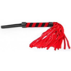 Красная многохвостовая плеть с круглой красно-черной ручкой - 39 см.