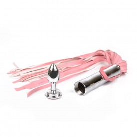 Розовая плетка Notabu с розовым кристаллом на рукояти - 58 см.
